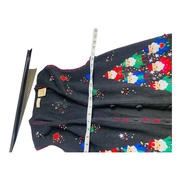 Bobbie Brooks Black Christmas Vest Knit Santa Tree Holiday Ugly Sweater Medium - Picture 5 of 7